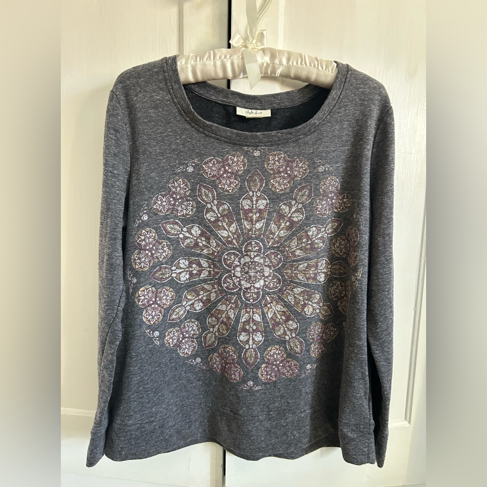 Style & Co. Charcoal Sweatshirt with Mandala Pattern